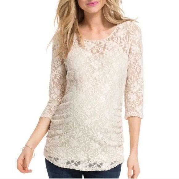 Jessica Simpson Maternity Lace  Blouse in Ivory Size Medium - Picture 9 of 9